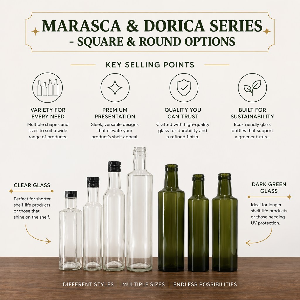 Complete Olive Oil Packaging Solutions Matching Bottles, Pourer Caps, and Heat Shrink Capsules
